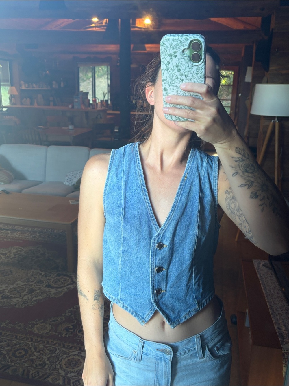 Zara Light Blue Denim Cropped Vest